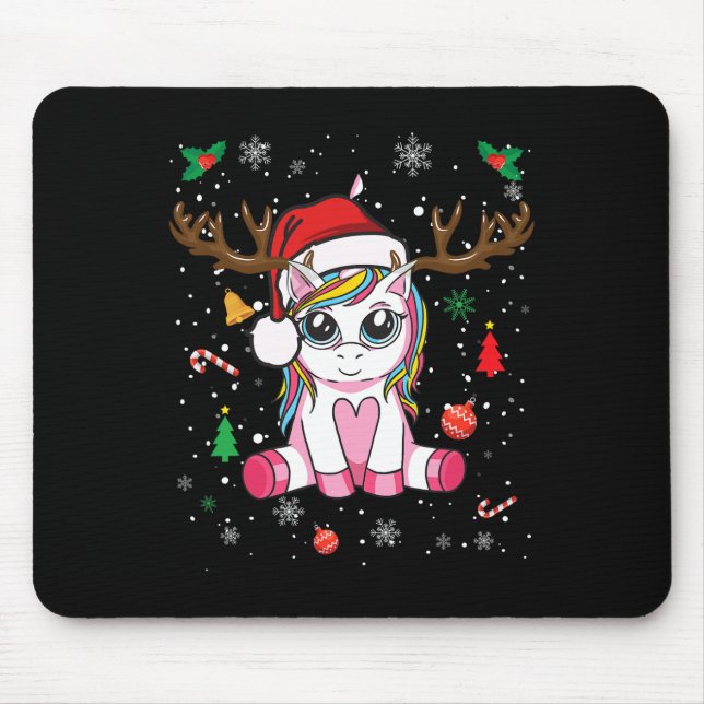 Cute Christmas  Girls Women Xmas Unicorn Deer Chri Mouse Pad (Front)