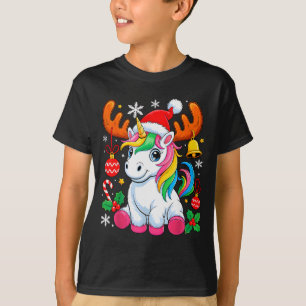 Cute Christmas Girls Women Xmas Unicorn Deer Xmas T-Shirt