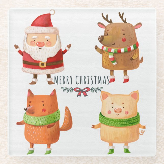 Cute Christmas Glass Coaster (Front)