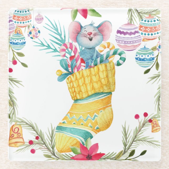 Cute Christmas Glass Coaster (Front)