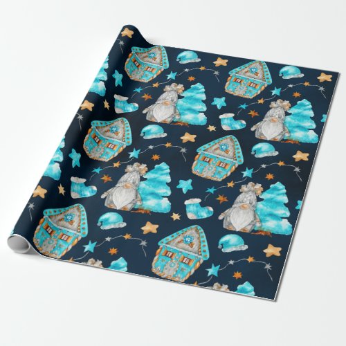 Cute Christmas Gnome and Decorations  Wrapping Paper