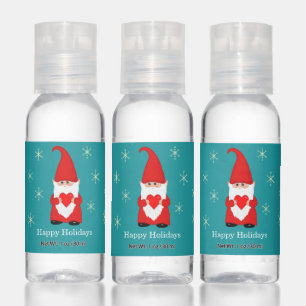 Cute Christmas gnome and snowflakes on teal Hand Sanitizer