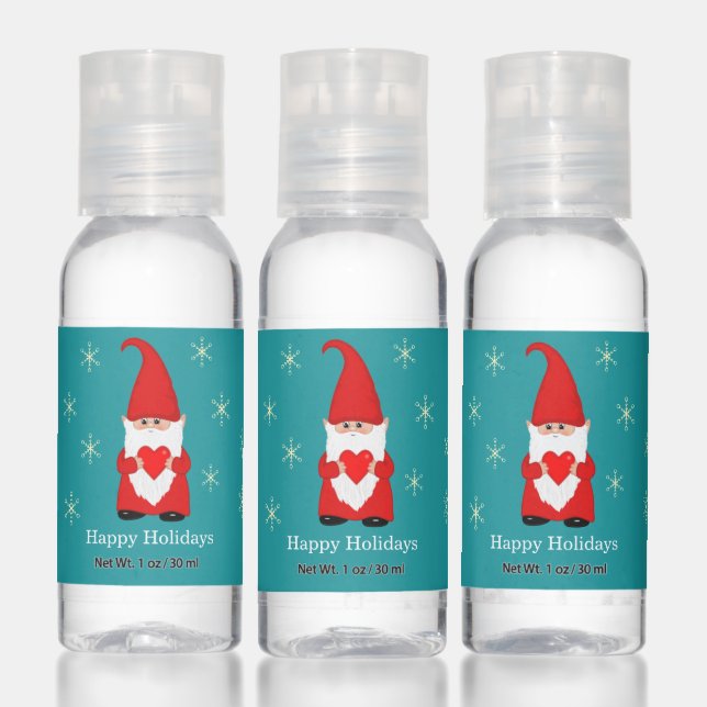 Cute Christmas gnome and snowflakes on teal Hand Sanitizer (Set)
