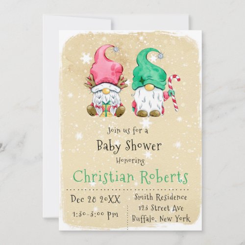 Cute Christmas Gnome Baby Shower Invitations