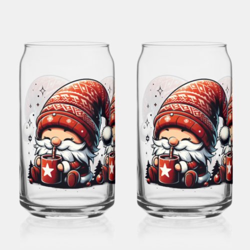 Cute Christmas Gnome Can Glass
