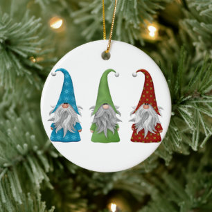 Cute Christmas Gnome Ceramic Ornament
