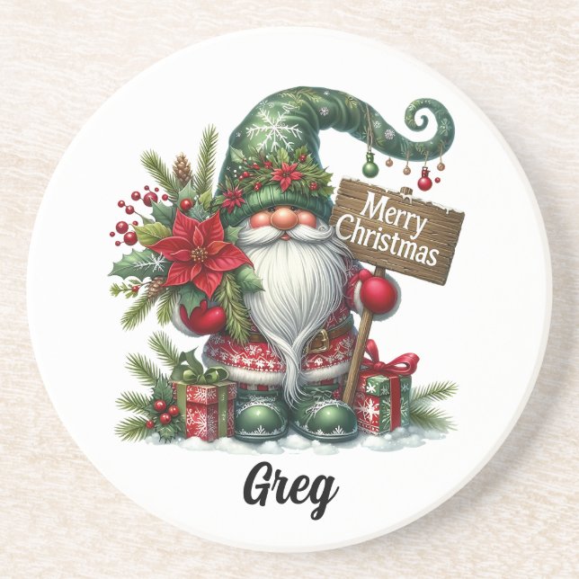 Cute Christmas Gnome Coaster (Front)