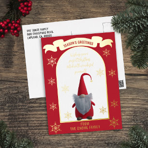 Cute Christmas Gnome Foil Holiday Postcard