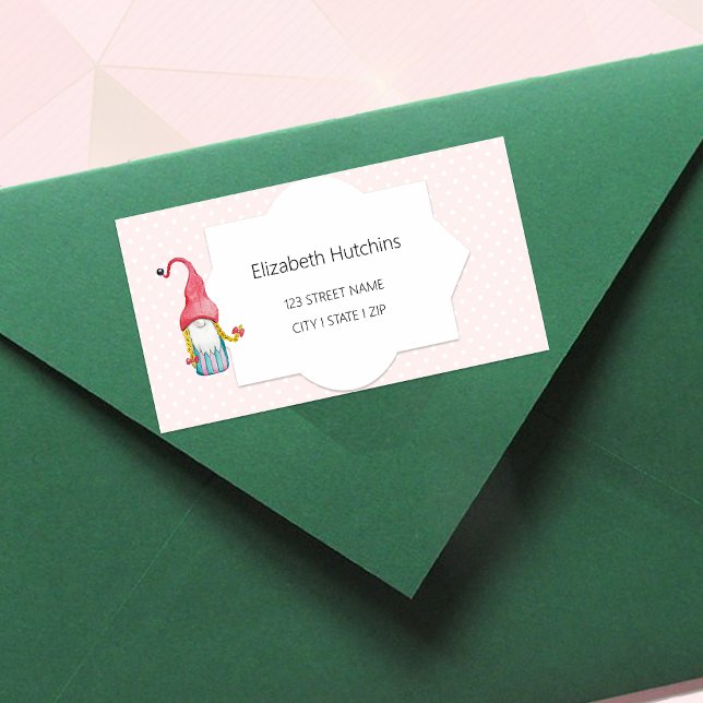 Cute Christmas Gnome Girl Monogrammed Label (Creator Uploaded)