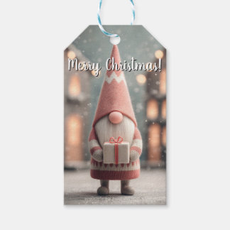 Cute Christmas Gnome Holding a Gift Box Gift Tags