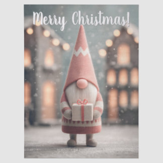 Cute Christmas Gnome Holding a Gift Box Tissue Paper