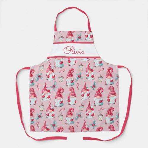 Cute Christmas Gnome Holiday Baking Custom Name Apron