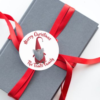 Cute Christmas Gnome Holiday Gift Classic Round Sticker by mothersdaisy at Zazzle