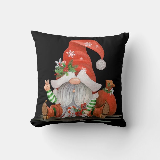 Cute Christmas Gnome Home Decor Throw Pillow (Front)