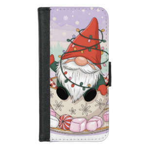 Cute Christmas Gnome in a Teacup Cartoon iPhone 8/7 Wallet Case