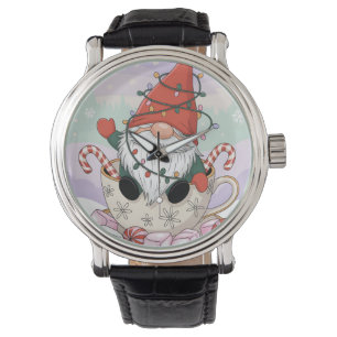 Cute Christmas Gnome in a Teacup Cartoon Watch