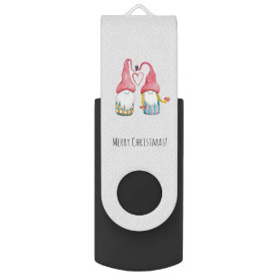 Cute Christmas Gnome In Love Flash Drive