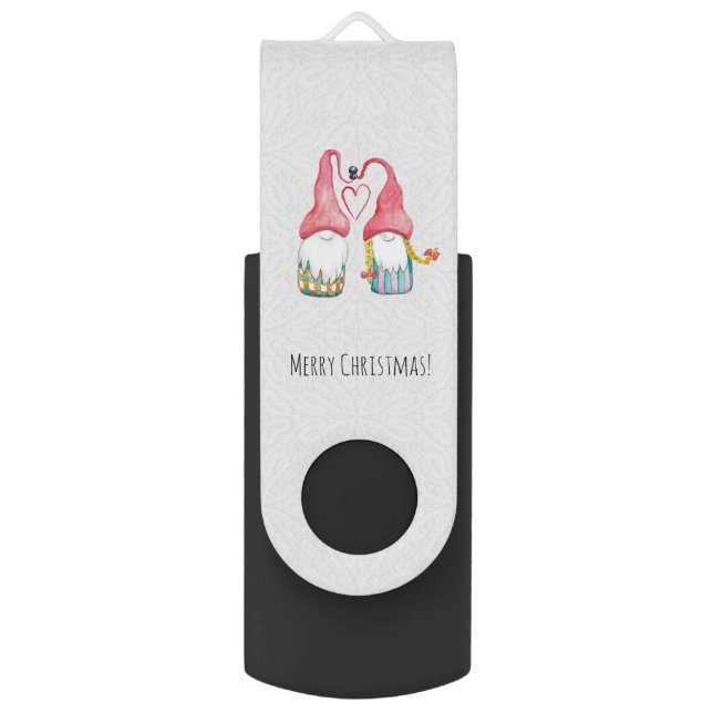 Cute Christmas Gnome In Love Flash Drive (Front Vertical)