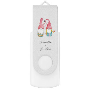 Cute Christmas Gnome In Love Flash Drive