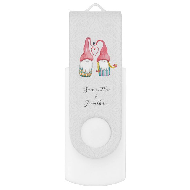 Cute Christmas Gnome In Love Flash Drive (Front Vertical)