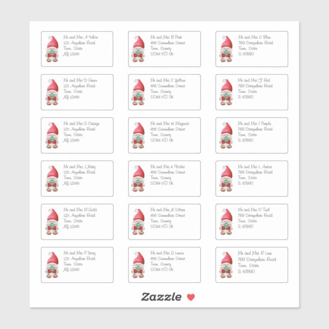 Cute Christmas Gnome Individual Name & Address Sticker (Sheet)