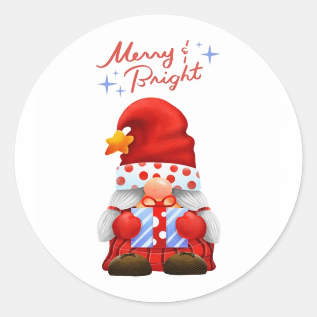 Cute Christmas Gnome Merry & Bright Sticker (Front)