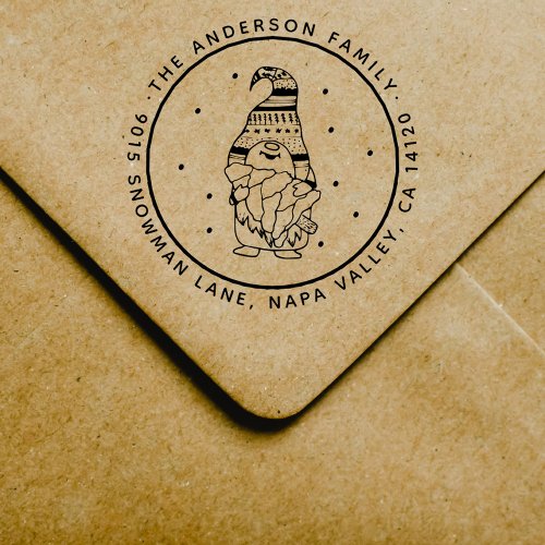 Cute Christmas Gnome Modern Family Return Address Rubber Stamp