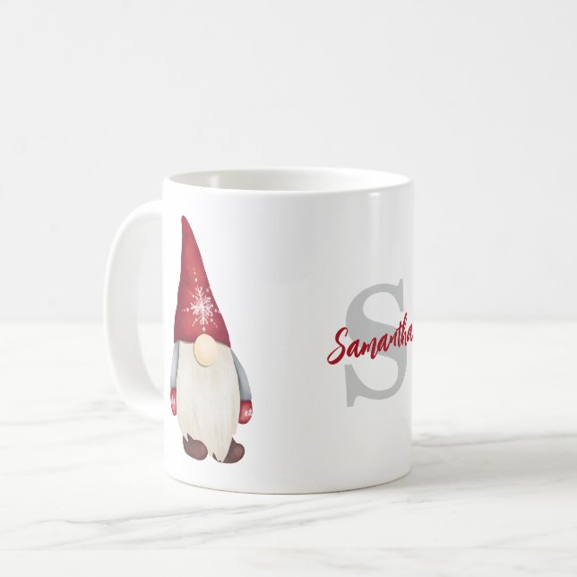 Cute Christmas Gnome Monogram Name  Coffee Mug (Front Left)