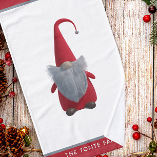 Cute Christmas Gnome Name Red and White Hand Towel