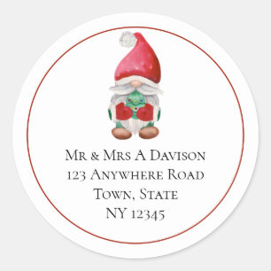 Cute Christmas Gnome Name Return Address Classic Classic Round Sticker
