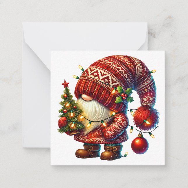 Cute Christmas Gnome Note Card (Front)