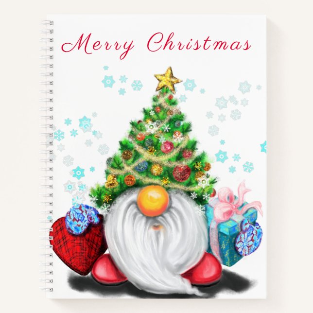 Cute Christmas Gnome Notebook Gift (Front)