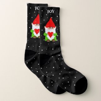 Cute Christmas Gnome on Black Socks