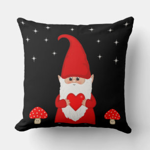 Cute Christmas Gnome on Black Throw Pillow