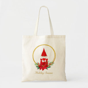 Cute Christmas Gnome on Golden Wreath Tote Bag