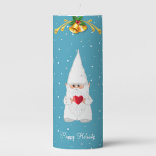 Cute Christmas Gnome on Light Sapphire Blue Pillar Pillar Candle