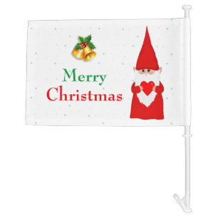 Cute Christmas Gnome on White Car Flag