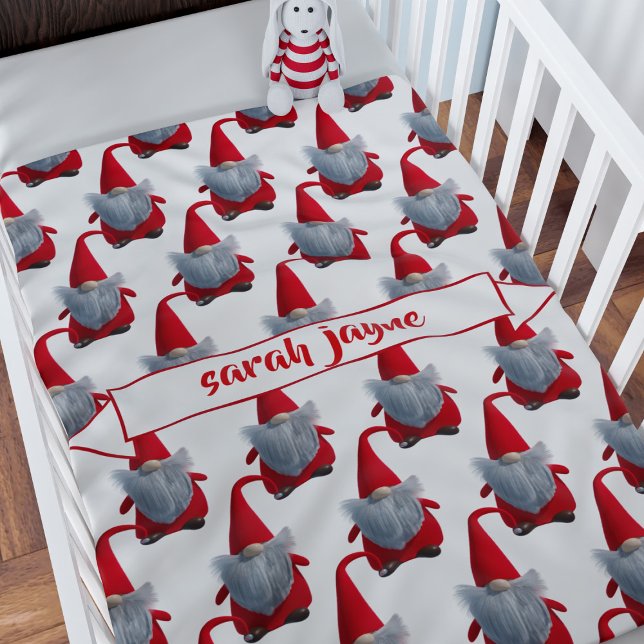 Cute Christmas Gnome Pattern Personalized Kids Sherpa Blanket (A cute Christmas gnome pattern festive sherpa blanket. Just add your name)
