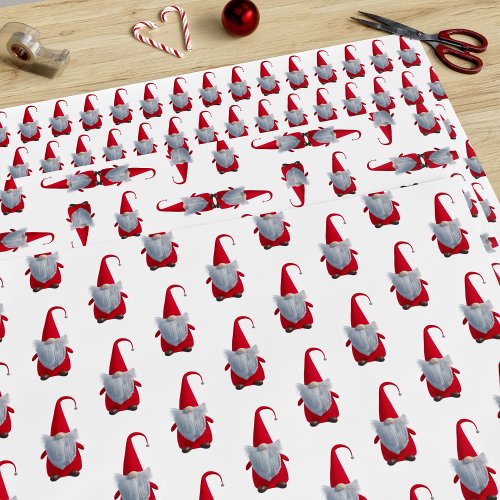 Cute Christmas Gnome Pattern Red and White Holiday Wrapping Paper Sheets