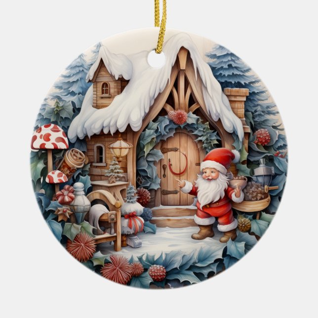 Cute Christmas Gnome Personalized  Ceramic Ornament (Front)