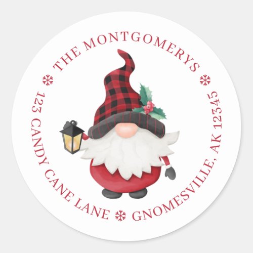 Cute Christmas Gnome Return Address Classic Round Sticker