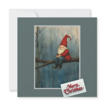 Cute Christmas Gnome Sitting on a Tree Branch