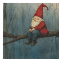 Cute Christmas Gnome Sitting on a Tree Branch