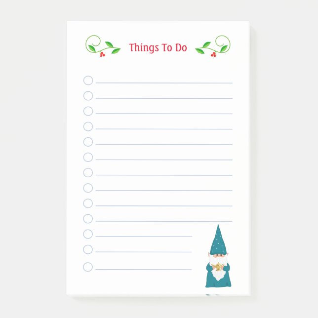 Cute Christmas Gnome Things To Do Notes (Front)