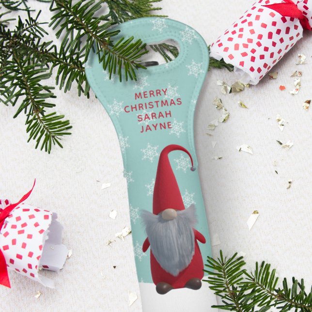 Cute Christmas Gnome Tomte Nisse Wine Bag (Gnome-made wine? Yes please! Just add your name to this festive Christmas holiday wine tote)