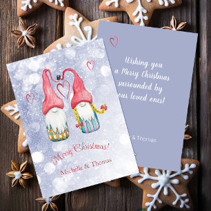 Cute Christmas Gnome Twins Watercolor Art Holiday Card