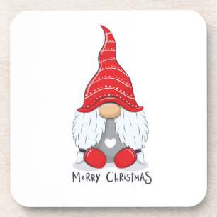 Cute Christmas Gnome Watercolor Art Beverage Coaster
