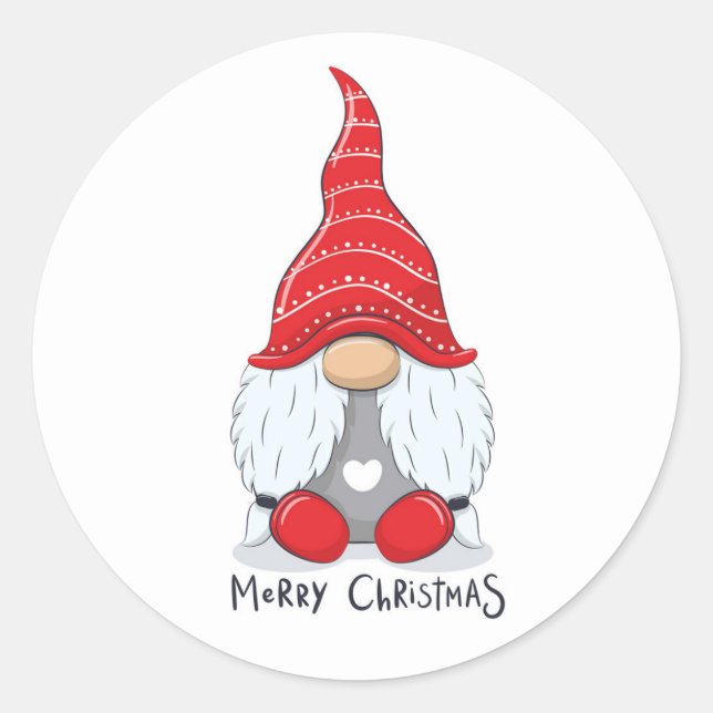Cute Christmas Gnome Watercolor Art  Classic Round Sticker (Front)