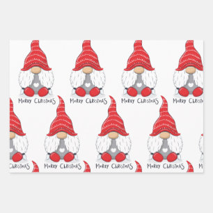 Cute Christmas Gnome Watercolor Art Wrapping Paper Sheets