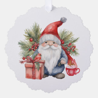 Cute Christmas Gnome Watercolor Ornament Card